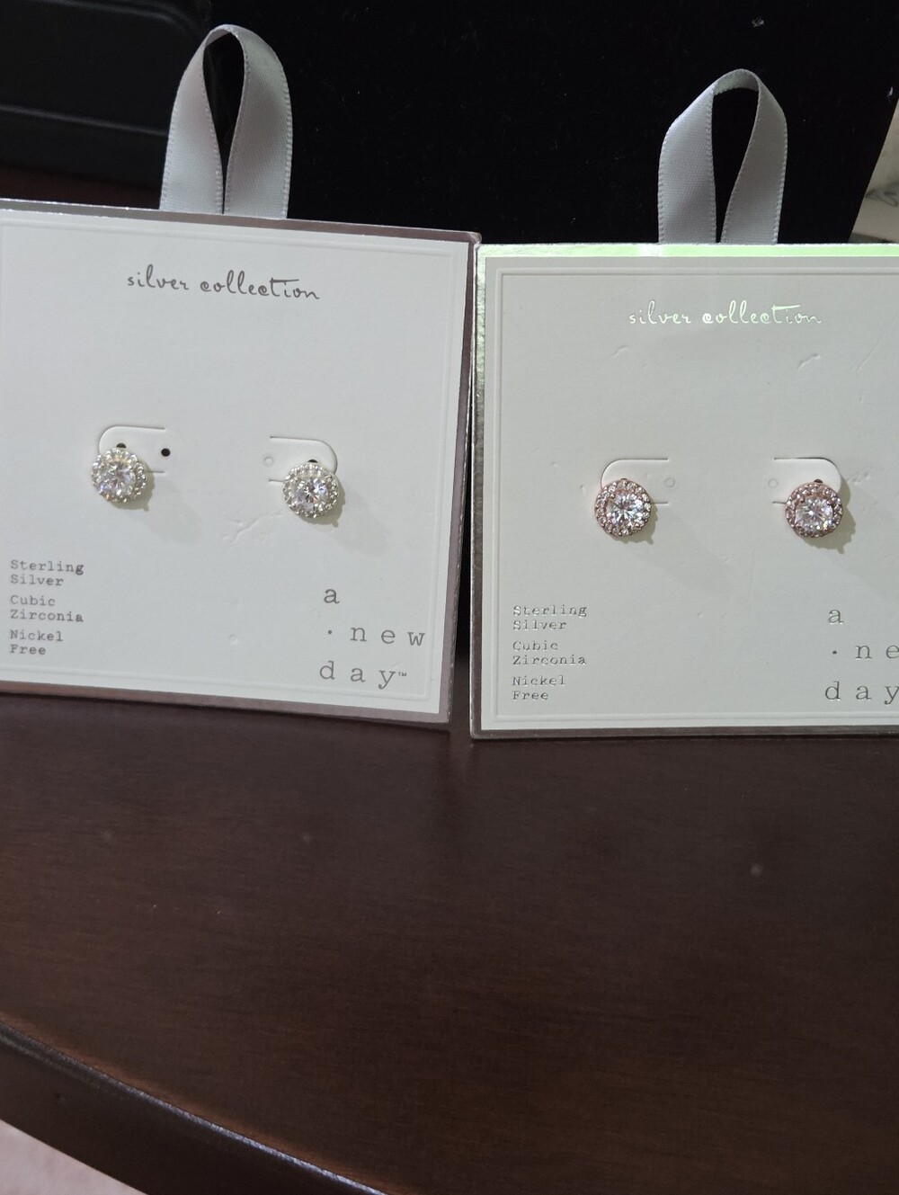 a new day Silver Collection Cubic Zirconia Halo Stud Earrings Rose Gold Or Silve